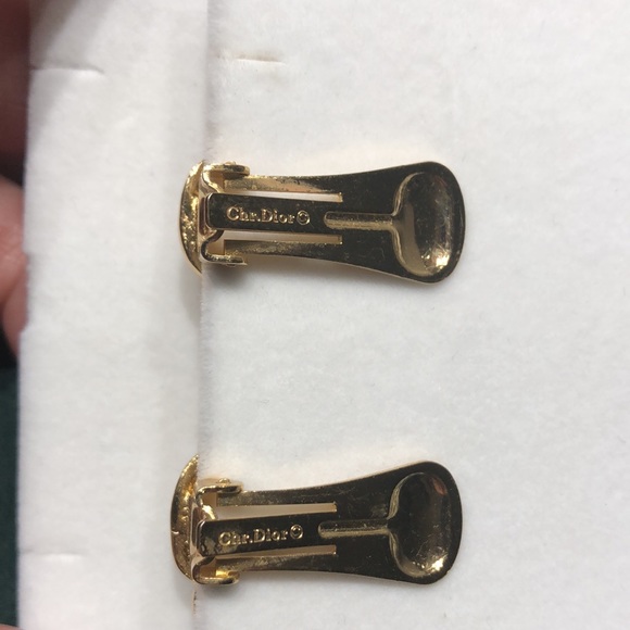 Dior gold brush tone floral clip on earrings with rhinestones. - Picture 3 of 7